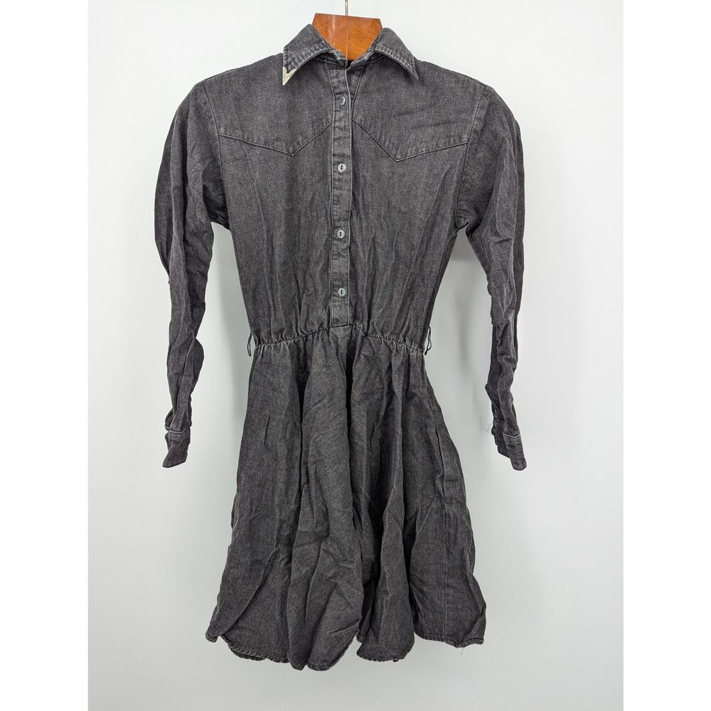 VTG Western Collection Vintage Black Acid Wash Denim Shirt Dress Petite USA Made